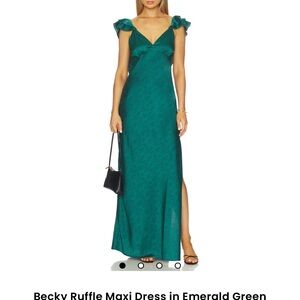 REVOLVE Teal Ruffle Sleeve Maxi Dress